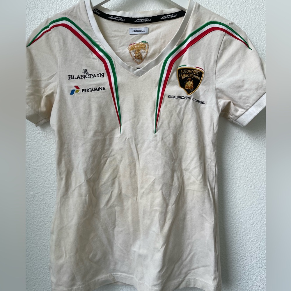 AUTOMOBILI LAMBORGHINI SQUADRA CORSE WOMEN'S WHITE SHIRT SIZE SMALL Embroidered